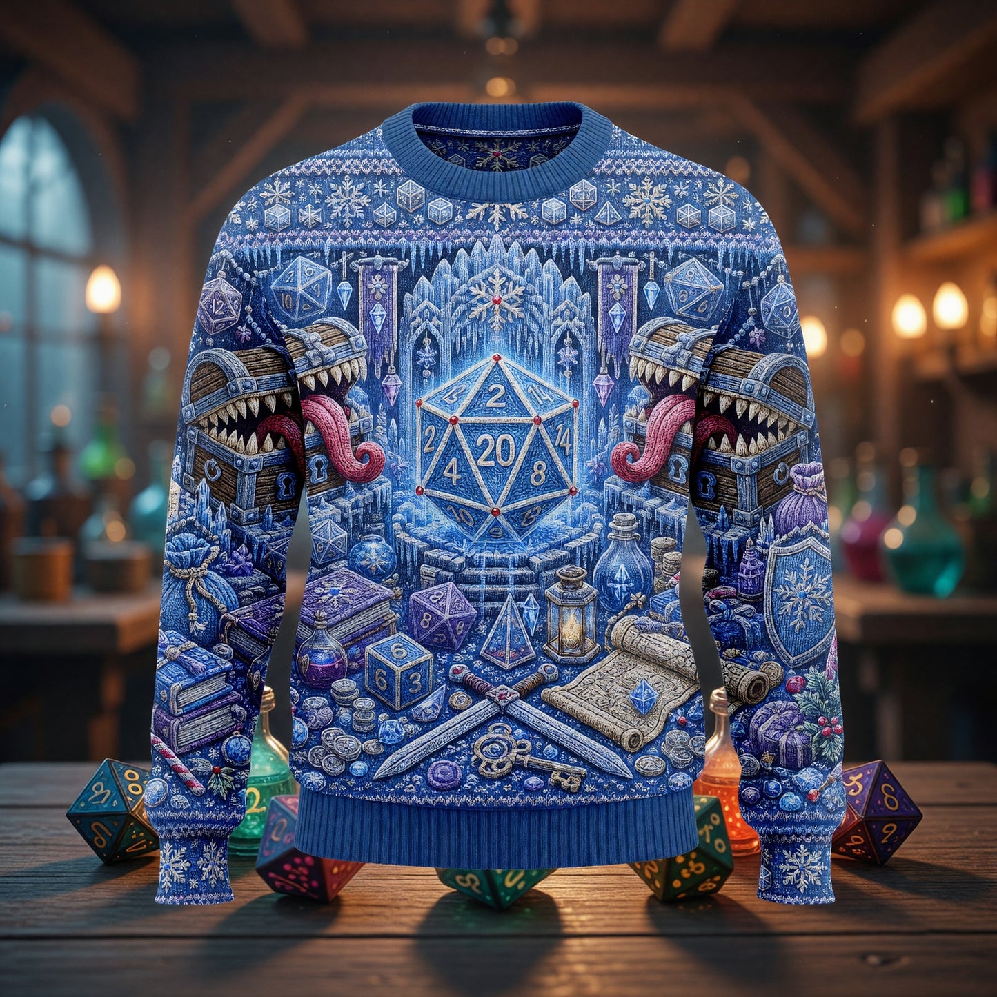 Winter Dice Sweater - Christmas Fantasy RPG Knit Apparel