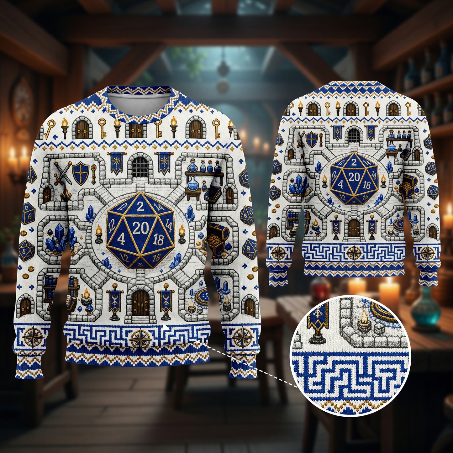 Fantasy Dungeon D20 Dice Sweater - Fantasy RPG Dungeon Map