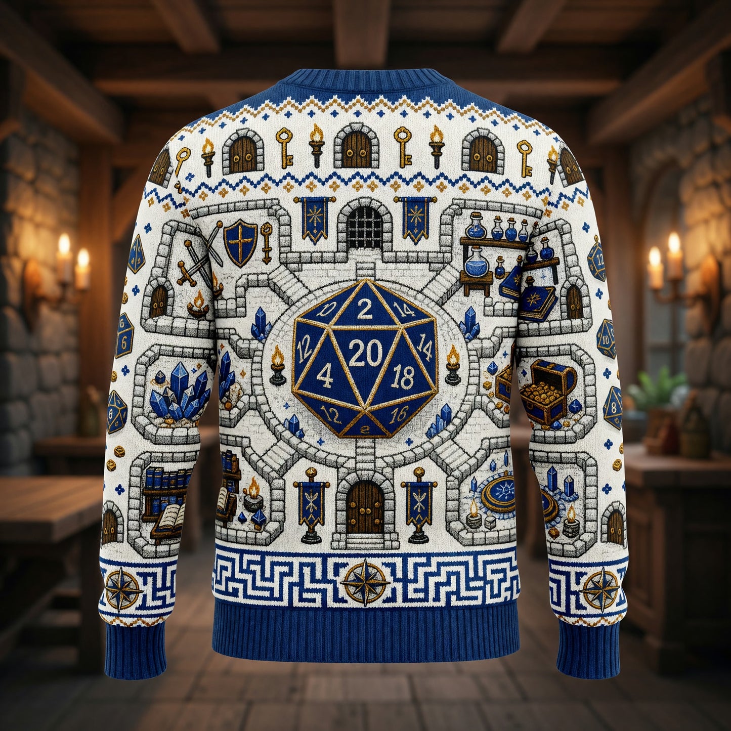Fantasy Dungeon D20 Dice Sweater - Fantasy RPG Dungeon Map