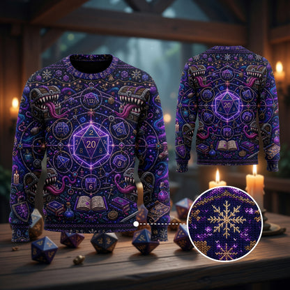 Christmas Mimic Sweater - Fantasy RPG Dice Holiday Apparel