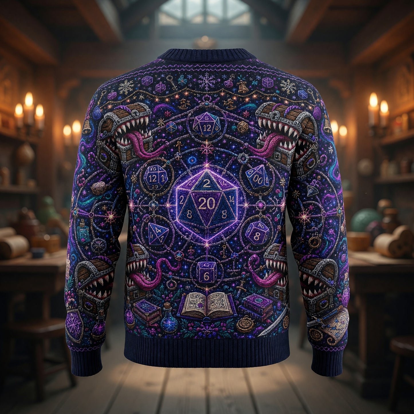 Christmas Mimic Sweater - Fantasy RPG Dice Holiday Apparel