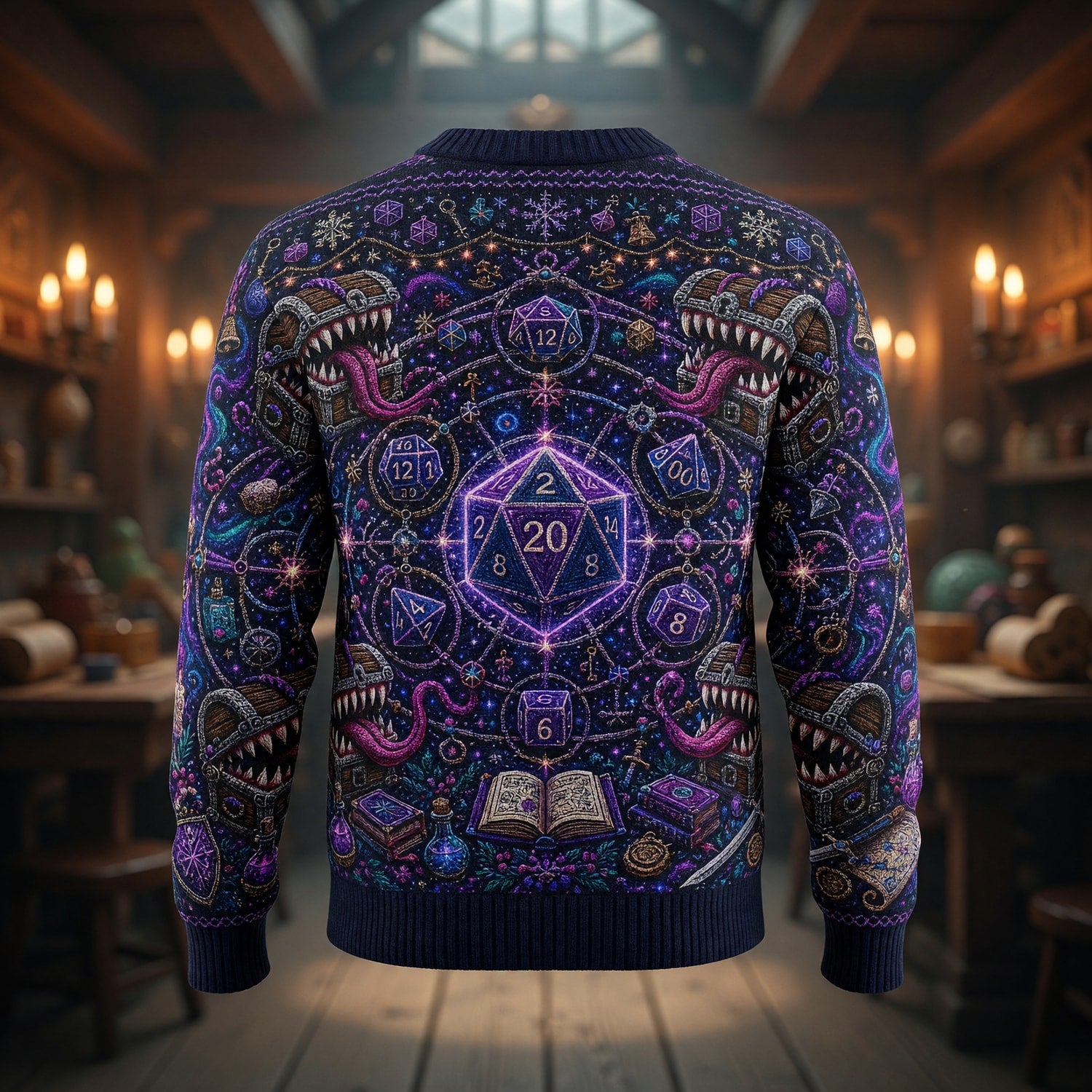 Christmas Mimic Sweater - Fantasy RPG Dice Holiday Apparel