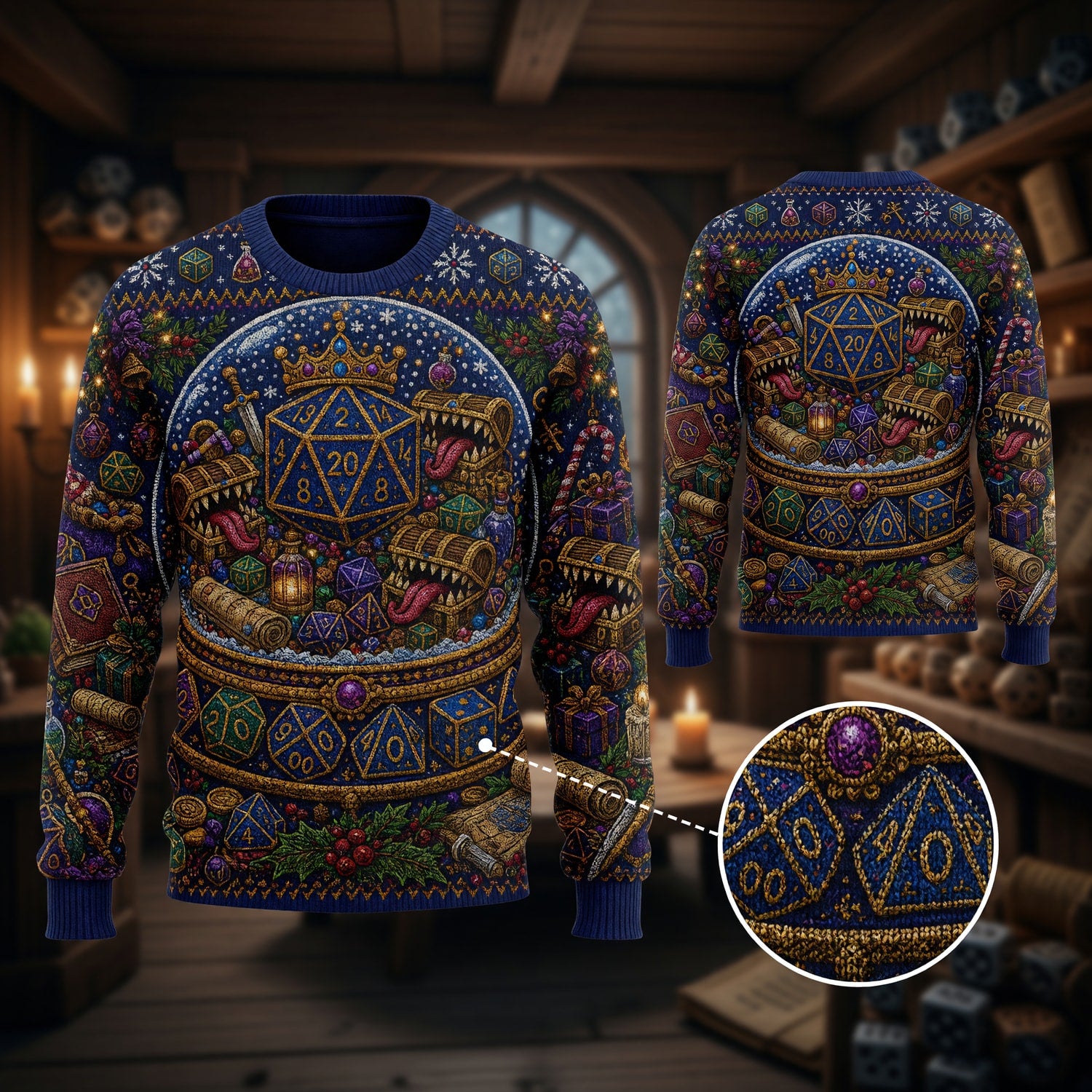 Christmas Snow Globe Sweater - Fantasy Dice RPG Holiday