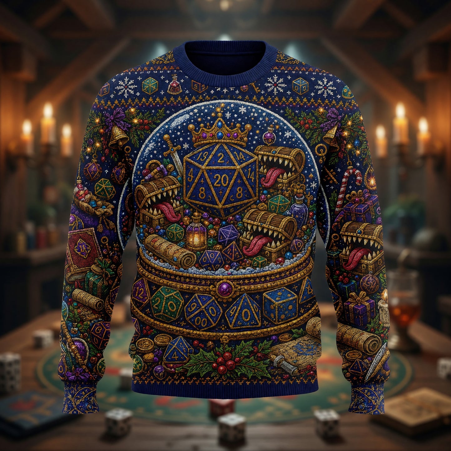 Christmas Snow Globe Sweater - Fantasy Dice RPG Holiday