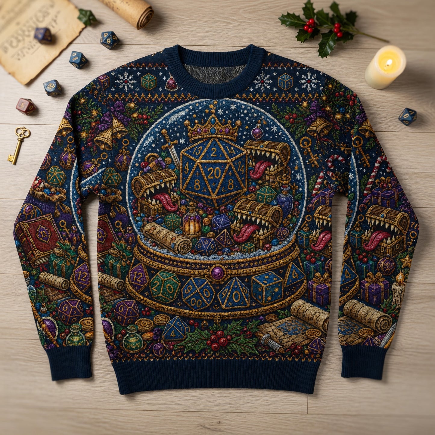 Christmas Snow Globe Sweater - Fantasy Dice RPG Holiday