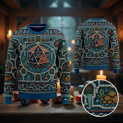 D20 Sweater - Underwater Dungeon Cross Stitch Art