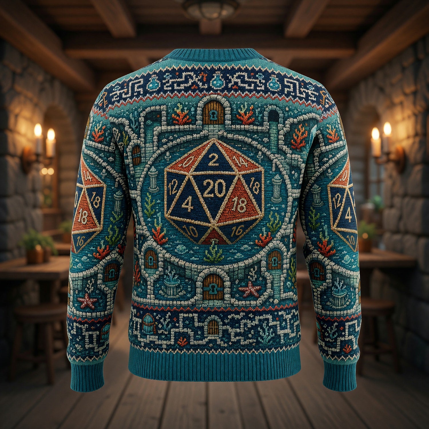 D20 Sweater - Underwater Dungeon Cross Stitch Art