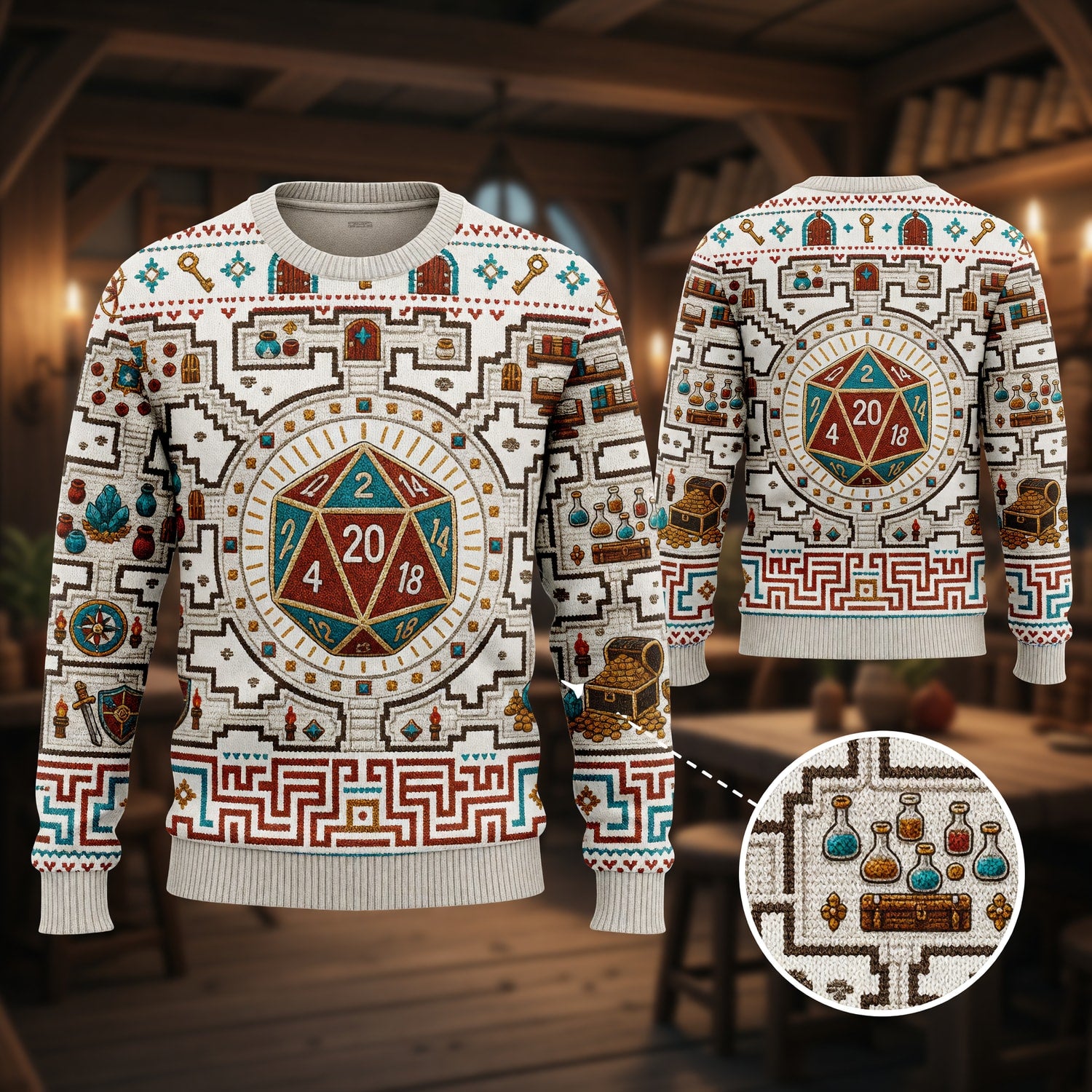 Fantasy Dungeon D20 Sweater - Fantasy RPG Dungeon Map