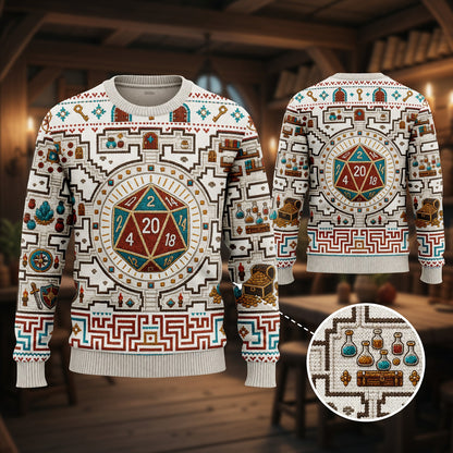 Fantasy Dungeon D20 Sweater - Fantasy RPG Dungeon Map