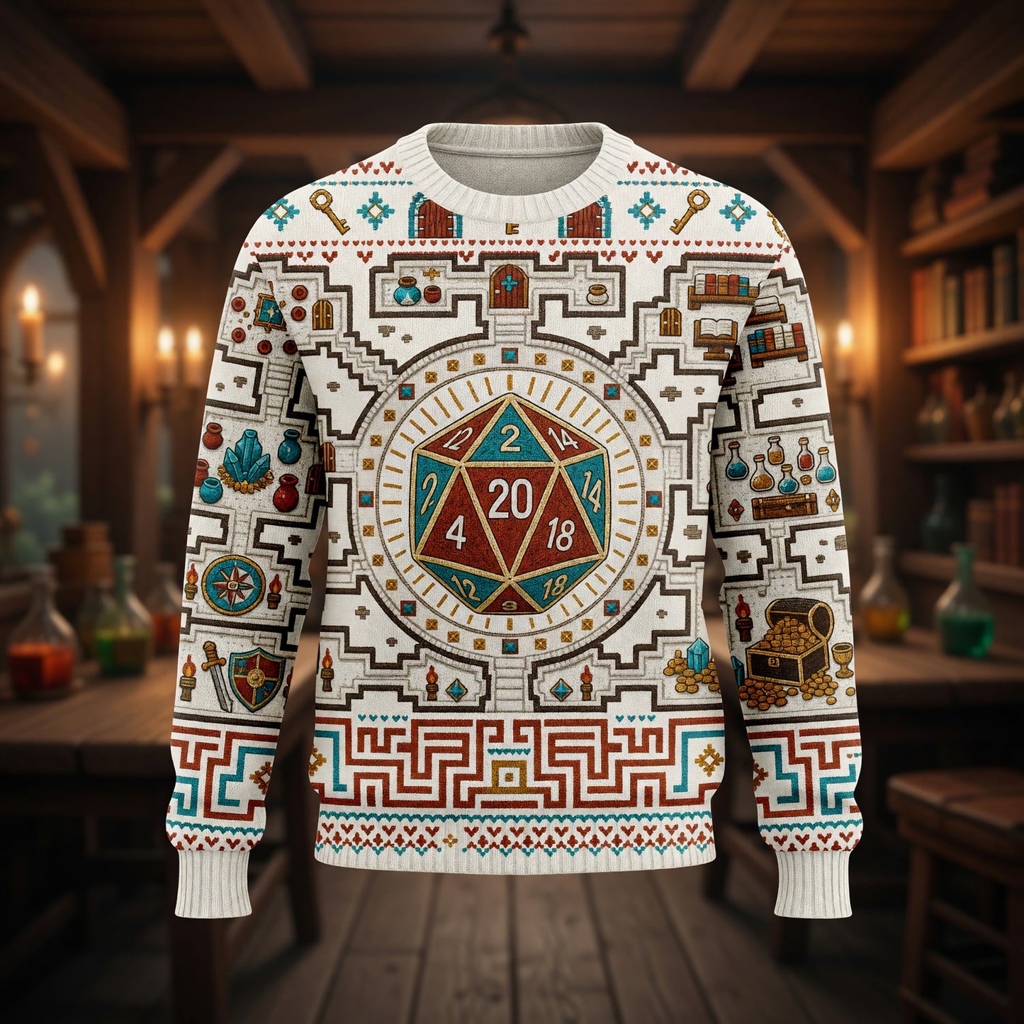 Fantasy Dungeon D20 Sweater - Fantasy RPG Dungeon Map