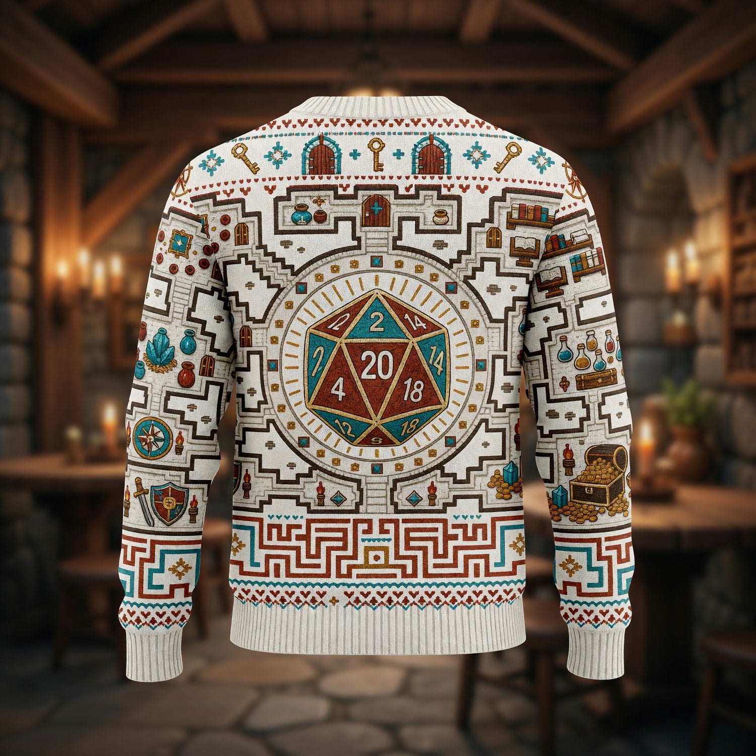 Fantasy Dungeon D20 Sweater - Fantasy RPG Dungeon Map