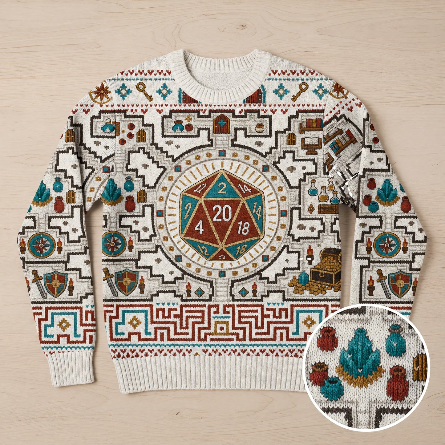 Fantasy Dungeon D20 Sweater - Fantasy RPG Dungeon Map