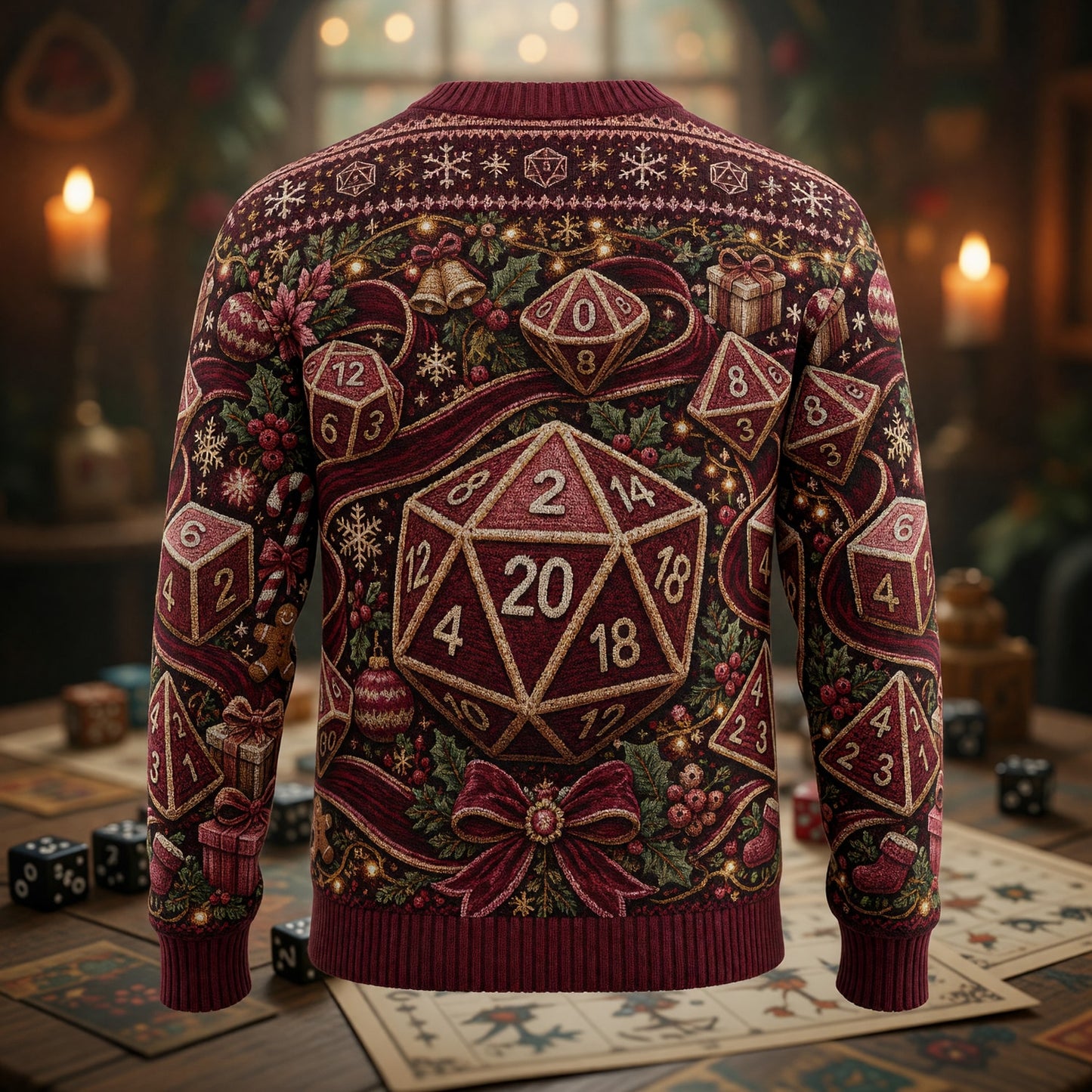 Christmas Sweater - Knitted Polyhedral Dice Holiday Design