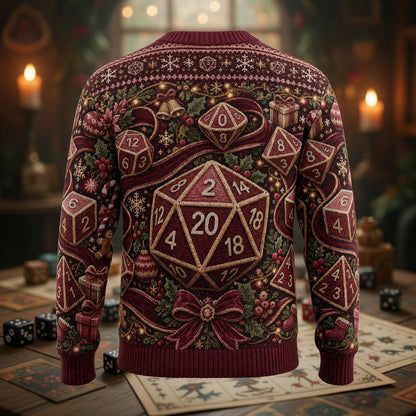 Christmas Sweater - Knitted Polyhedral Dice Holiday Design