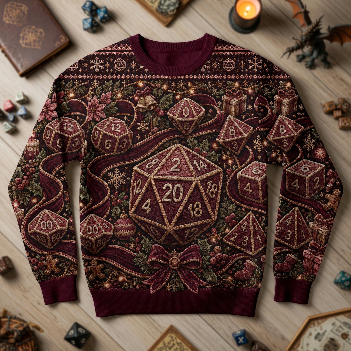 Christmas Sweater - Knitted Polyhedral Dice Holiday Design