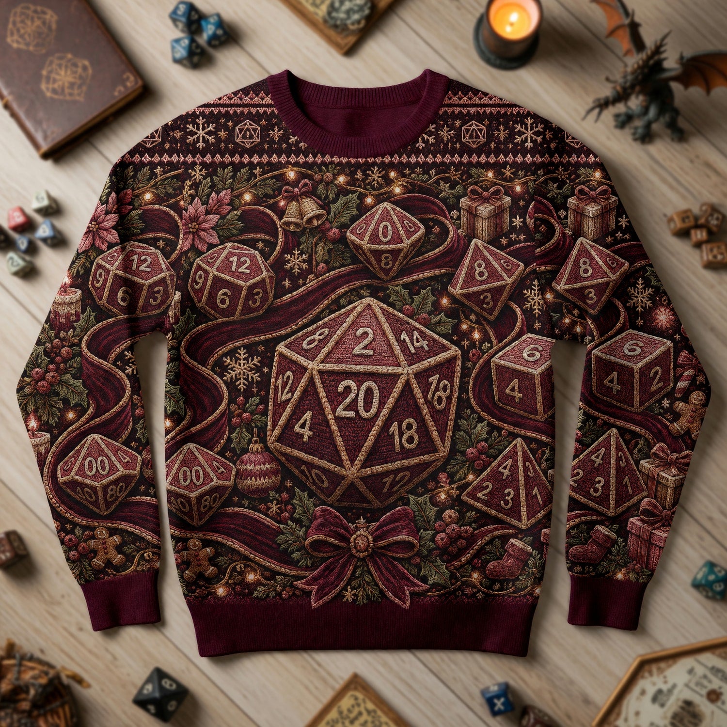 Christmas Sweater - Knitted Polyhedral Dice Holiday Design