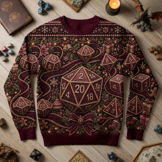 Christmas Sweater - Knitted Polyhedral Dice Holiday Design