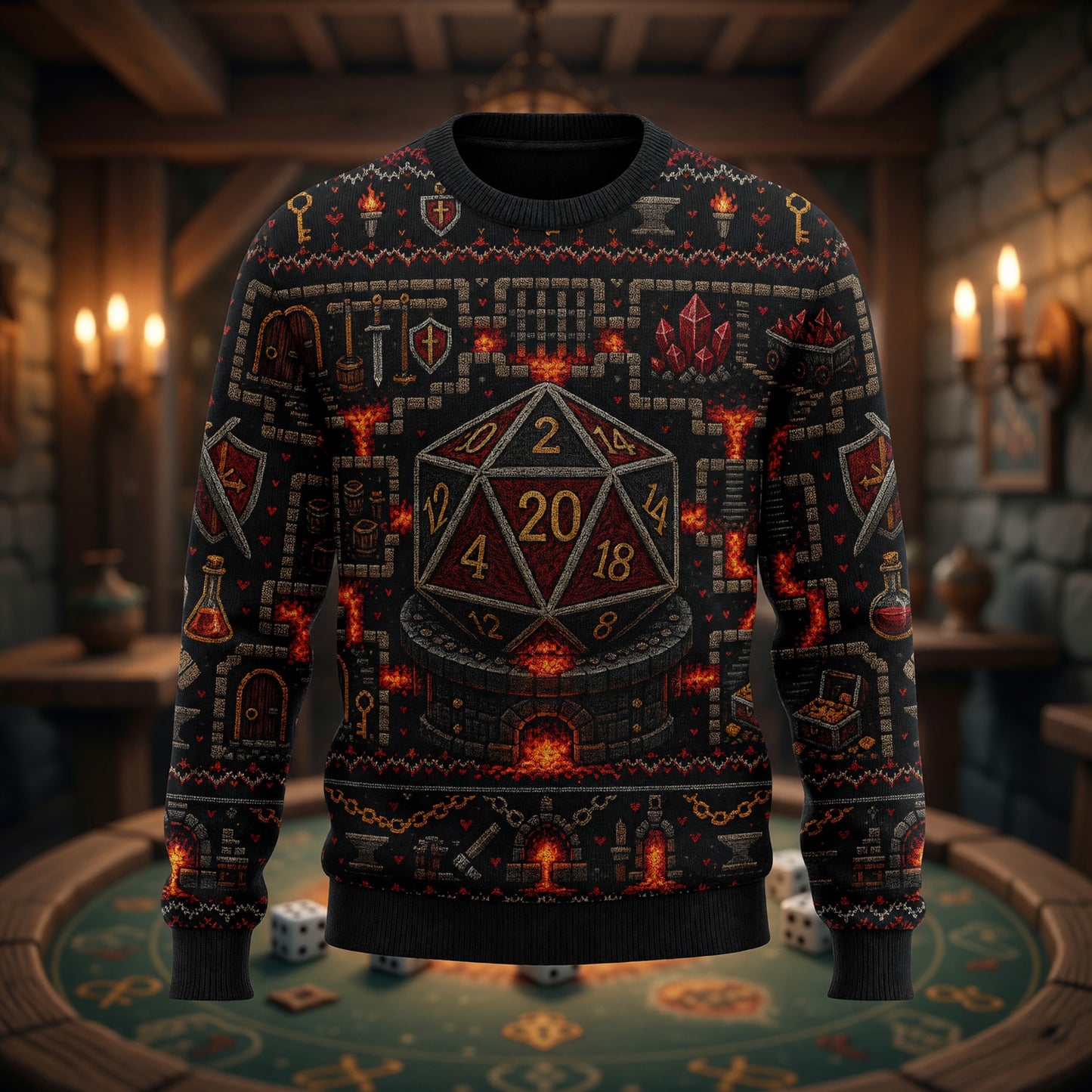 Fantasy Dungeon D20 Sweater - Fantasy RPG Knit