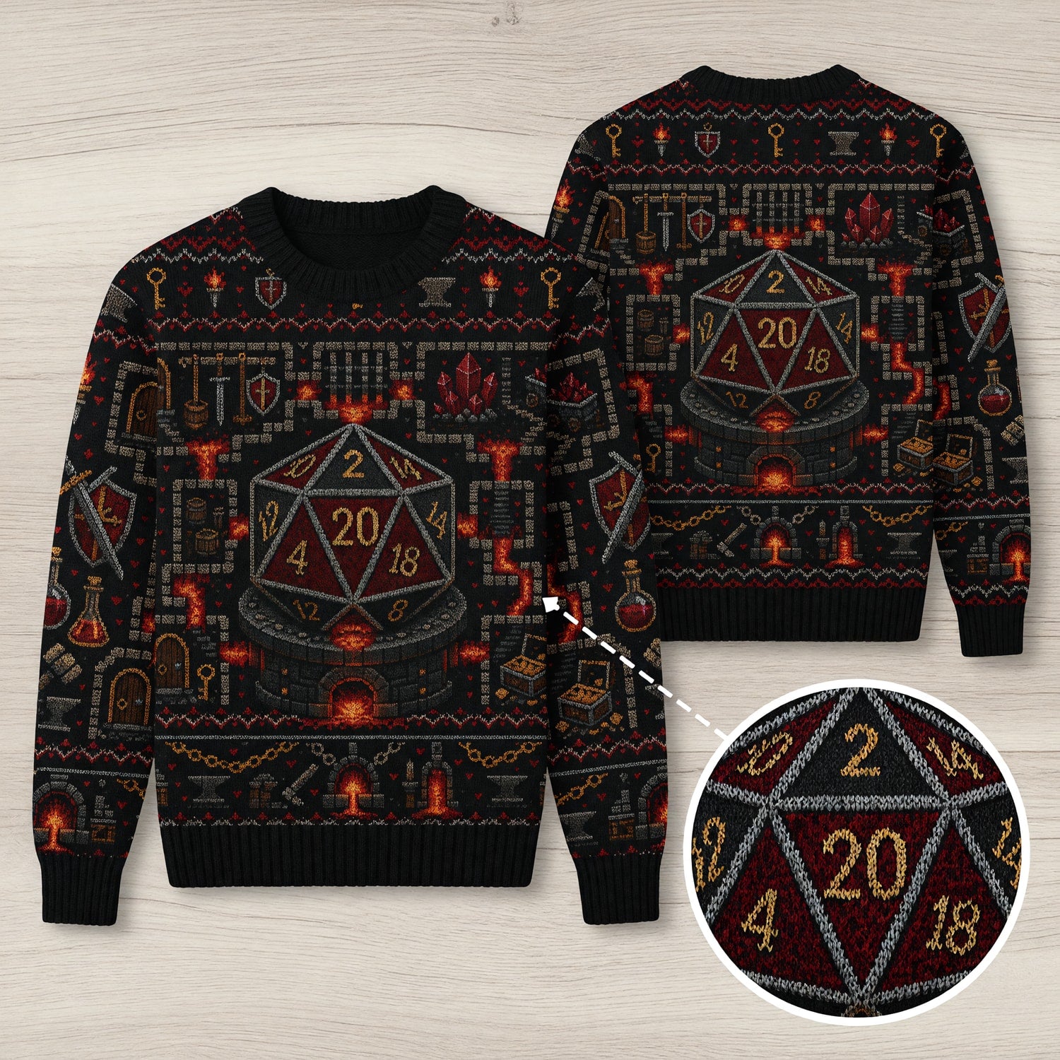 Fantasy Dungeon D20 Sweater - Fantasy RPG Knit
