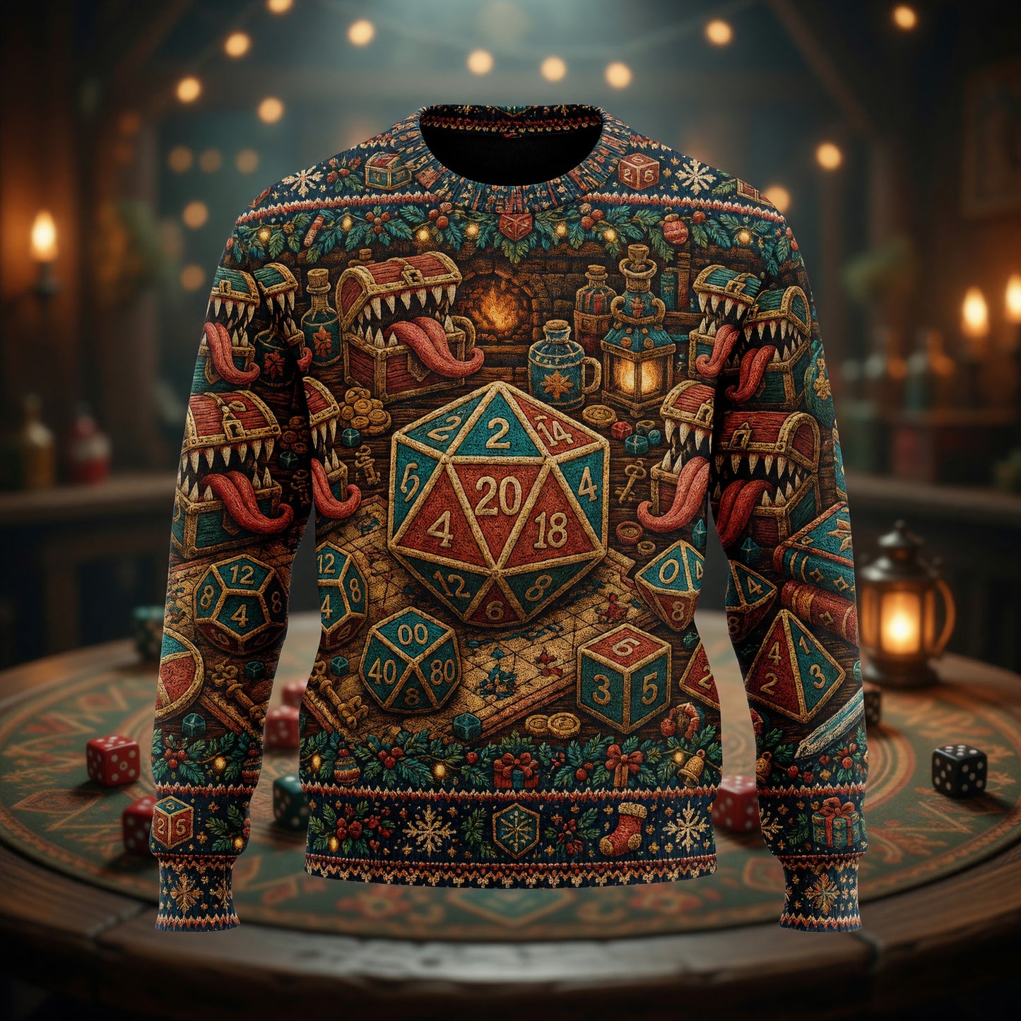 Christmas Sweater - Festive Dice Mimic Holiday Knit