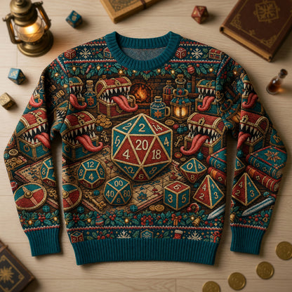 Christmas Sweater - Festive Dice Mimic Holiday Knit