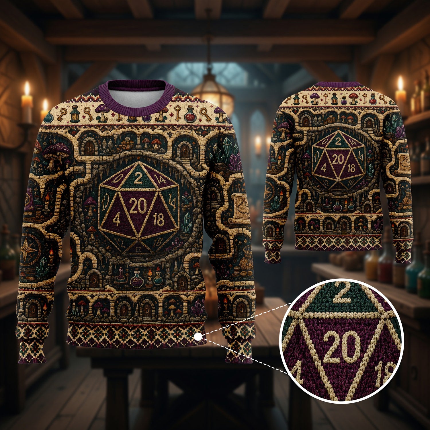Fantasy Dungeon D20 Sweater - Fantasy Dungeon Map Knit
