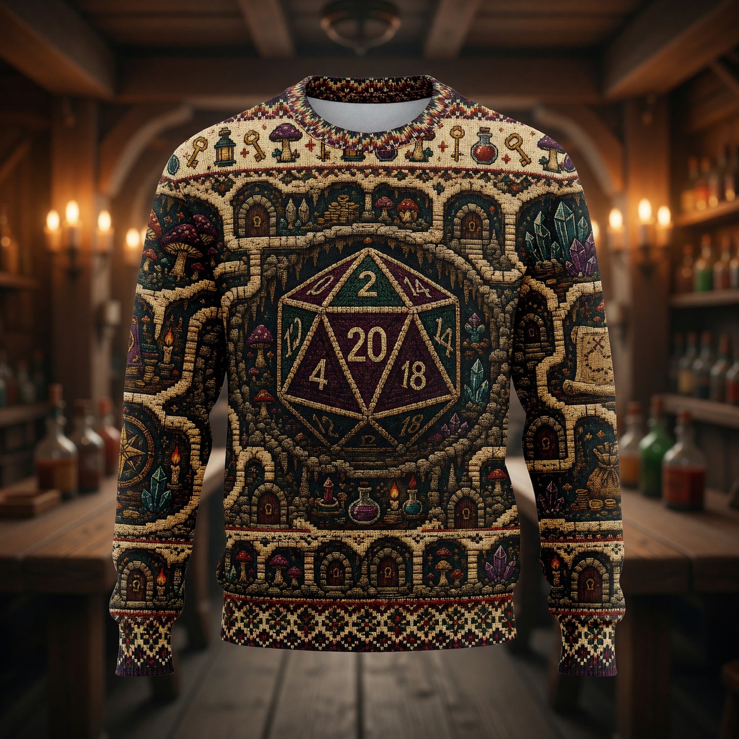 Fantasy Dungeon D20 Sweater - Fantasy Dungeon Map Knit