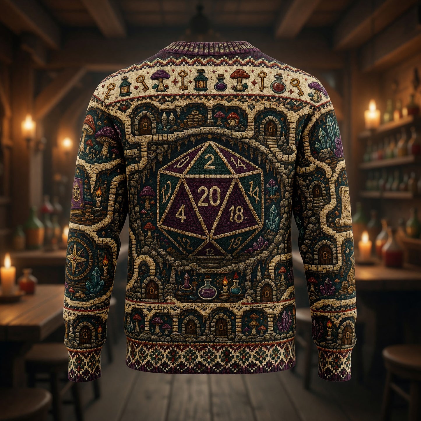 Fantasy Dungeon D20 Sweater - Fantasy Dungeon Map Knit