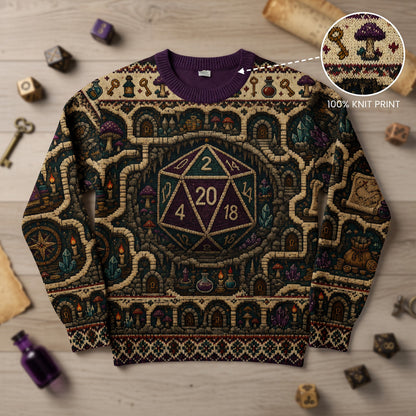 Fantasy Dungeon D20 Sweater - Fantasy Dungeon Map Knit