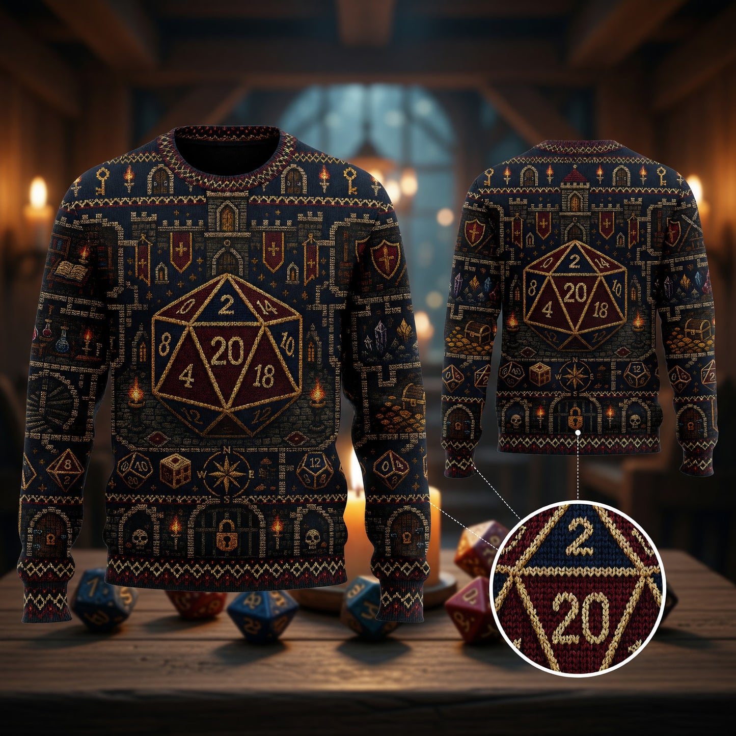 Fantasy Dungeon D20 Sweater - Vintage Fantasy RPG Dungeon Map