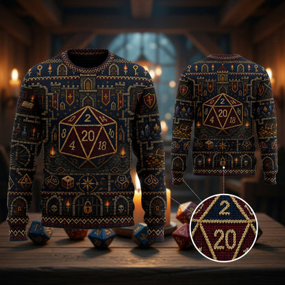 Fantasy Dungeon D20 Sweater - Vintage Fantasy RPG Dungeon Map