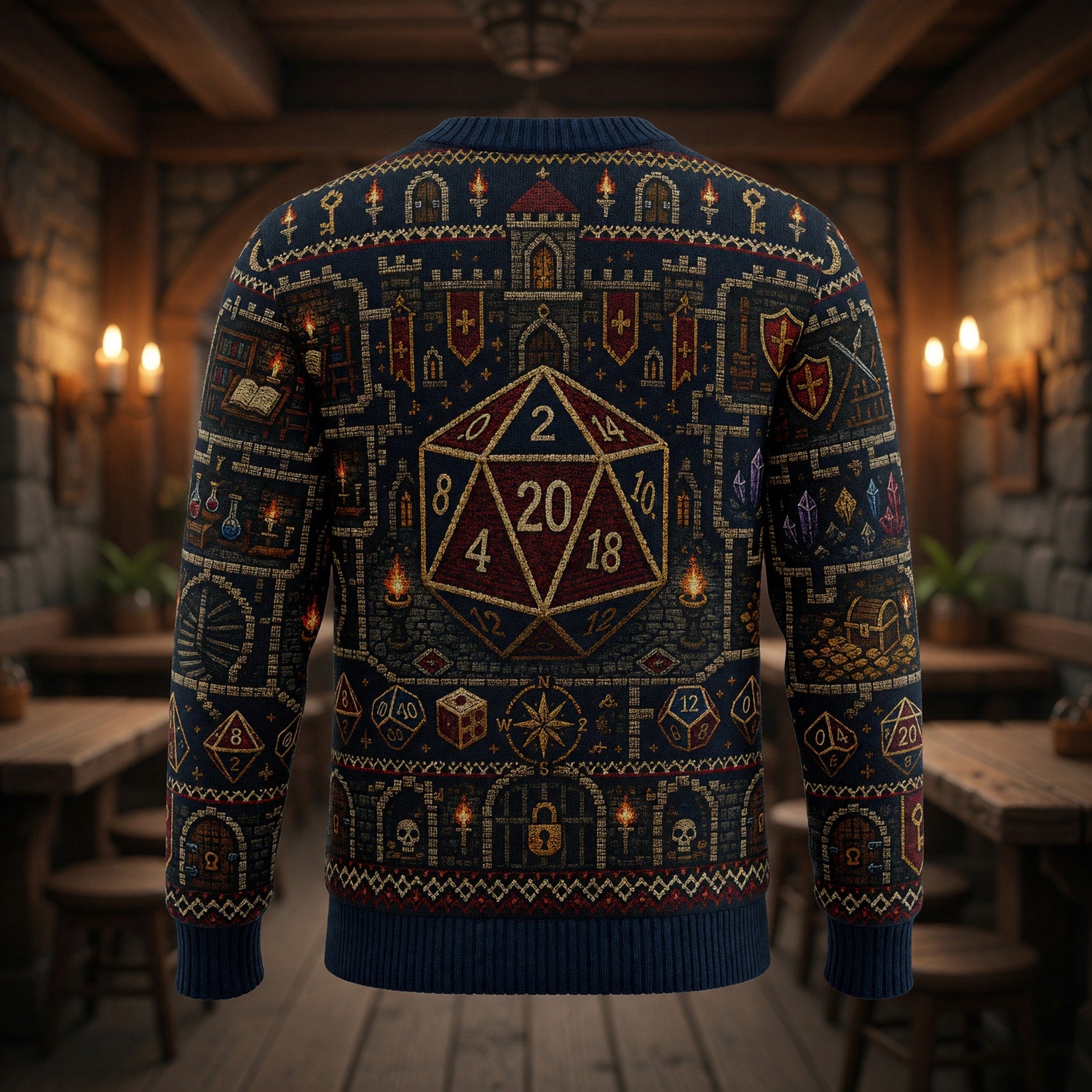 Fantasy Dungeon D20 Sweater - Vintage Fantasy RPG Dungeon Map