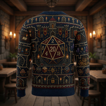 Fantasy Dungeon D20 Sweater - Vintage Fantasy RPG Dungeon Map