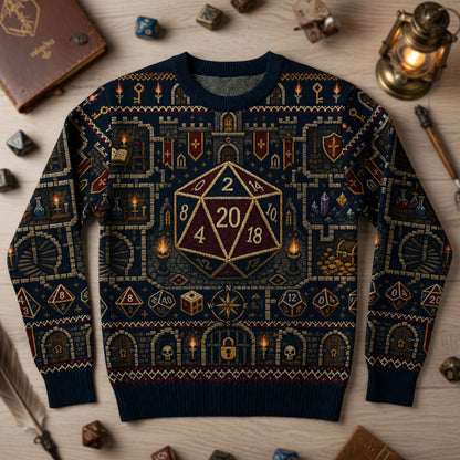 Fantasy Dungeon D20 Sweater - Vintage Fantasy RPG Dungeon Map