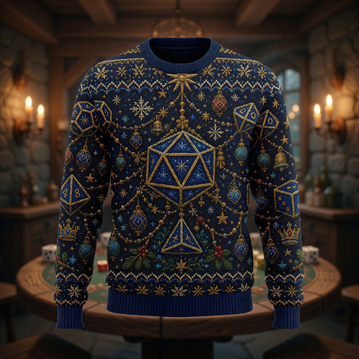 Fantasy Dungeon Dice Christmas Sweater - Holiday RPG Knitwear