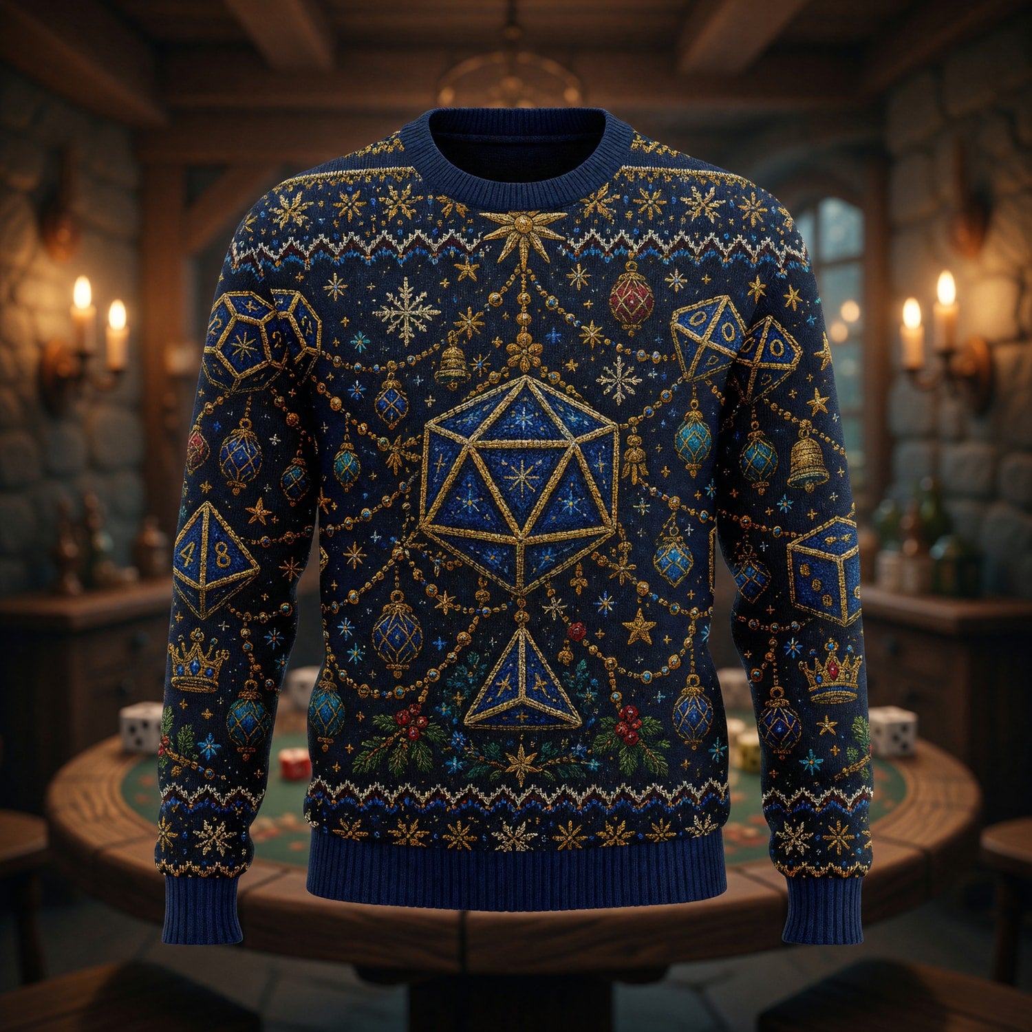Fantasy Dungeon Dice Christmas Sweater - Holiday RPG Knitwear