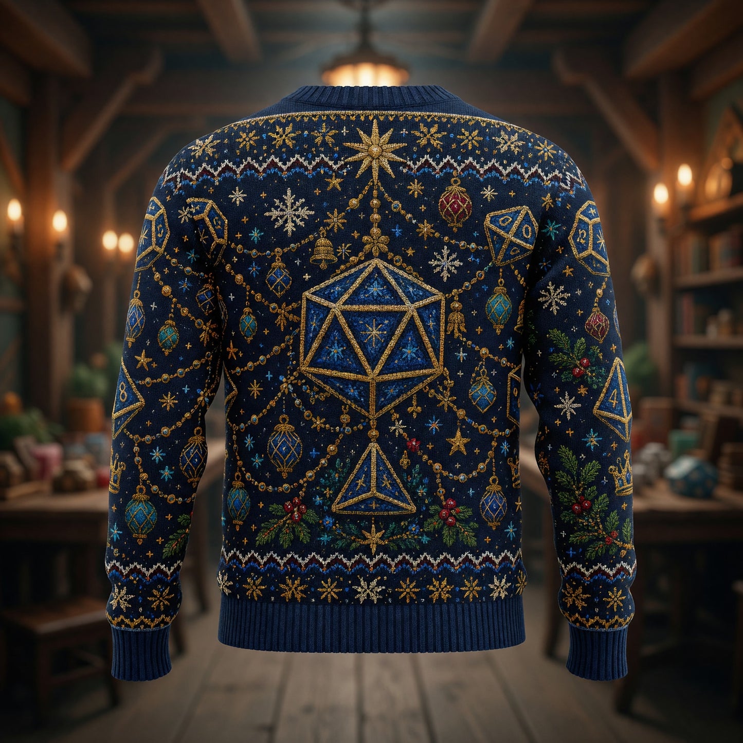 Fantasy Dungeon Dice Christmas Sweater - Holiday RPG Knitwear