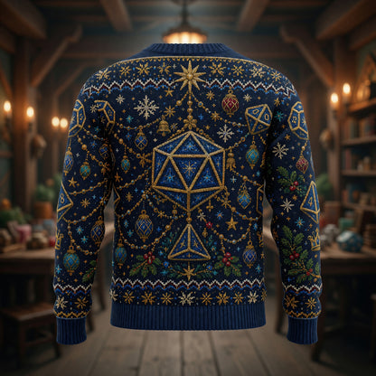 Fantasy Dungeon Dice Christmas Sweater - Holiday RPG Knitwear