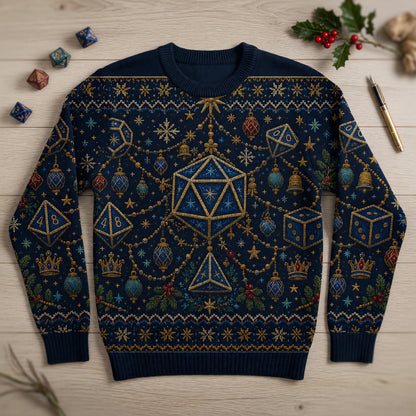 Fantasy Dungeon Dice Christmas Sweater - Holiday RPG Knitwear