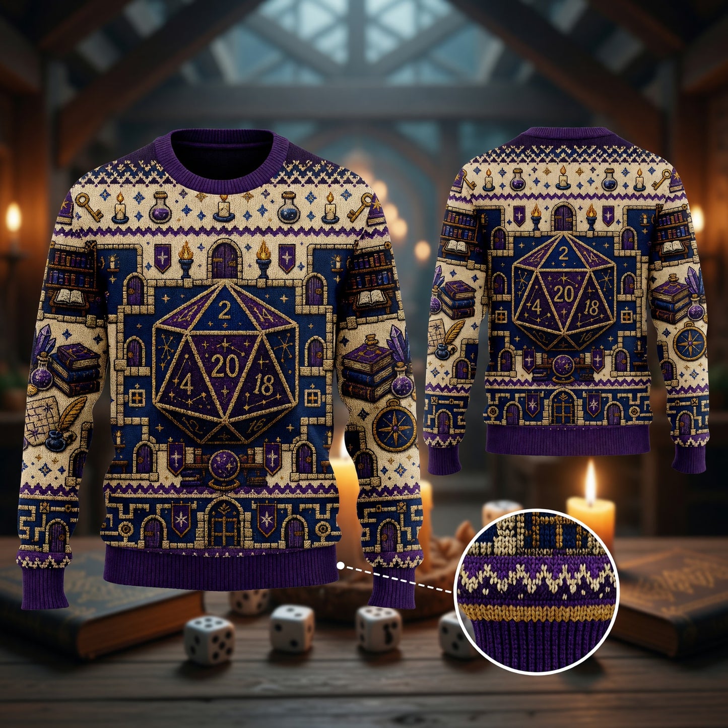 Fantasy Dungeon D20 Sweater - Fantasy RPG Knit Pattern