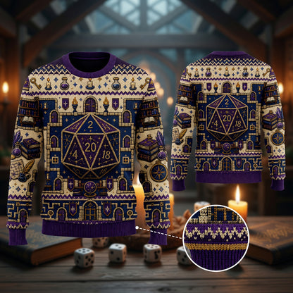Fantasy Dungeon D20 Sweater - Fantasy RPG Knit Pattern