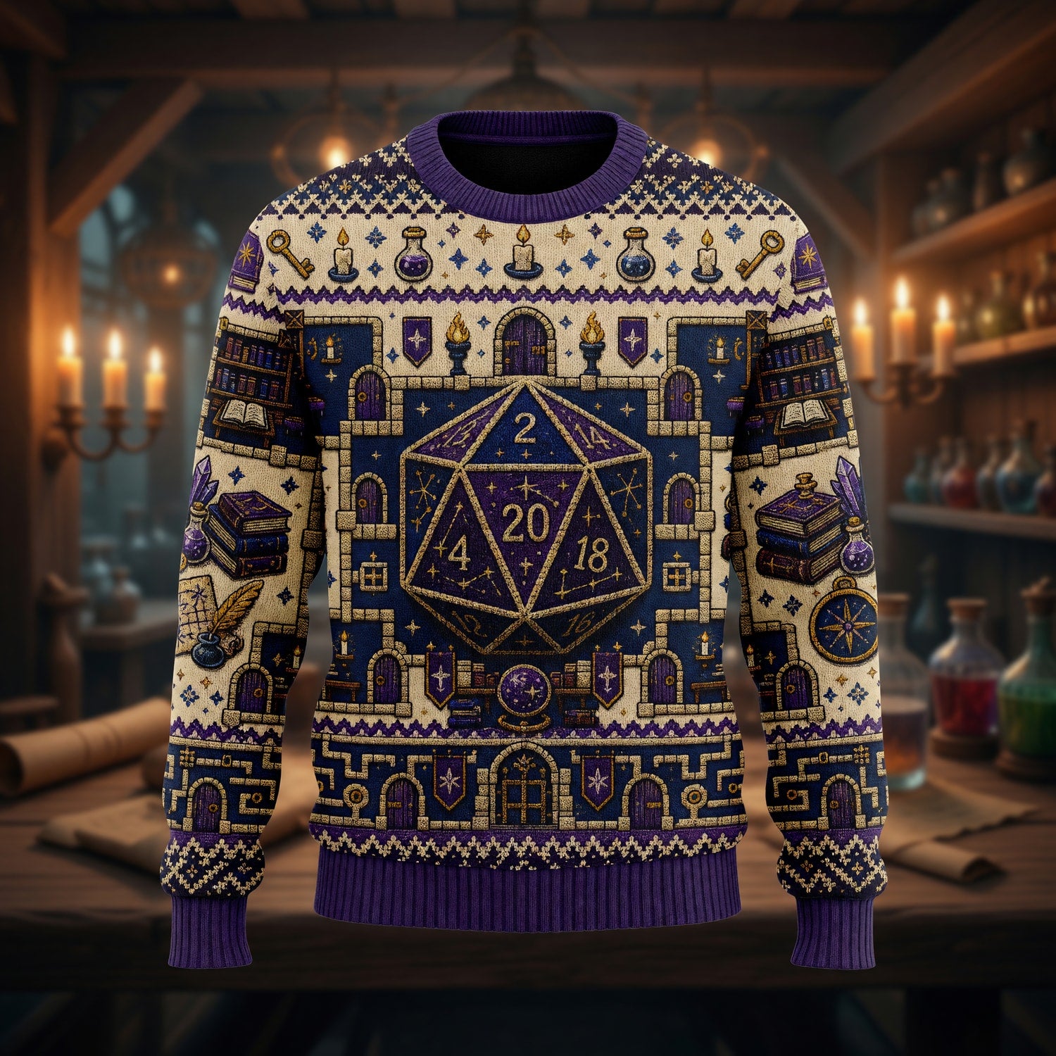 Fantasy Dungeon D20 Sweater - Fantasy RPG Knit Pattern