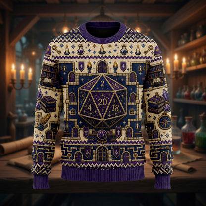 Fantasy Dungeon D20 Sweater - Fantasy RPG Knit Pattern