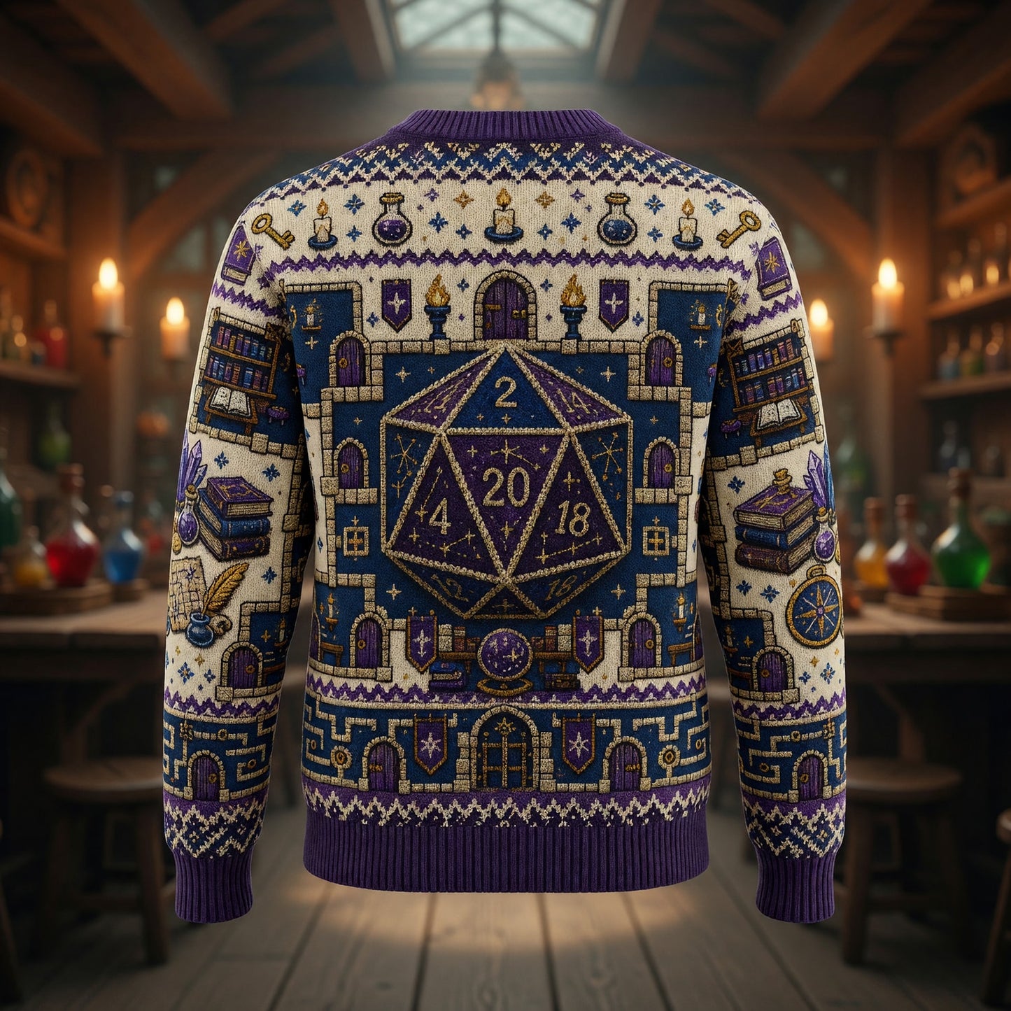 Fantasy Dungeon D20 Sweater - Fantasy RPG Knit Pattern