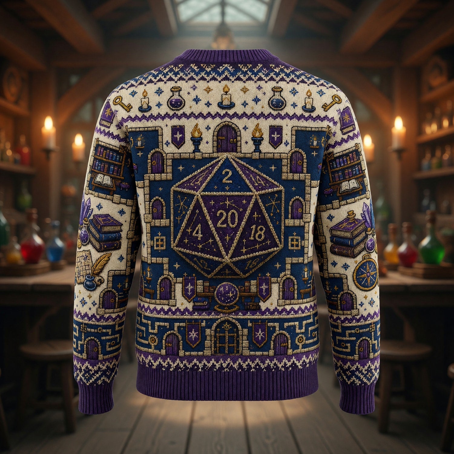 Fantasy Dungeon D20 Sweater - Fantasy RPG Knit Pattern