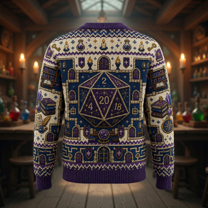 Fantasy Dungeon D20 Sweater - Fantasy RPG Knit Pattern