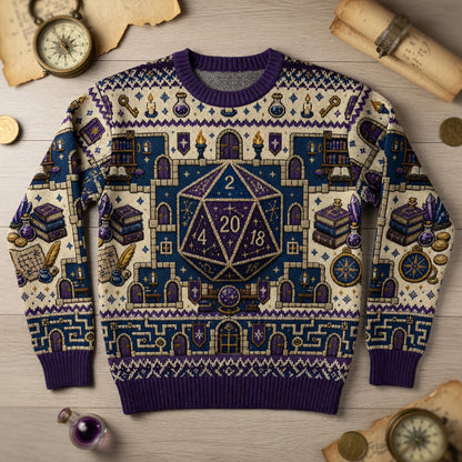 Fantasy Dungeon D20 Sweater - Fantasy RPG Knit Pattern