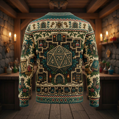 Fantasy Dungeon D20 Dice Sweater - Vintage Fantasy RPG Dungeon Map