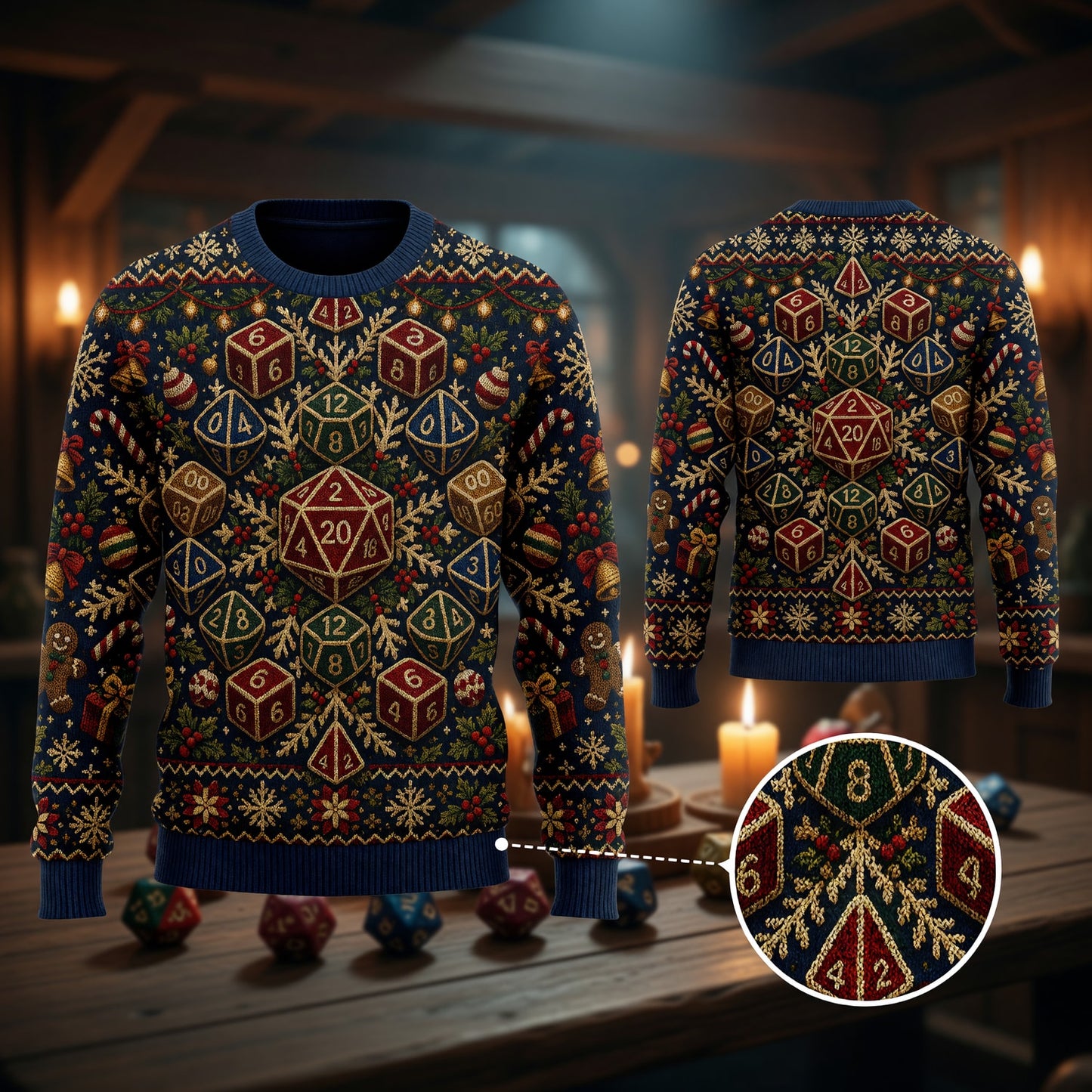Dice Christmas Sweater - Holiday RPG Knit Pattern