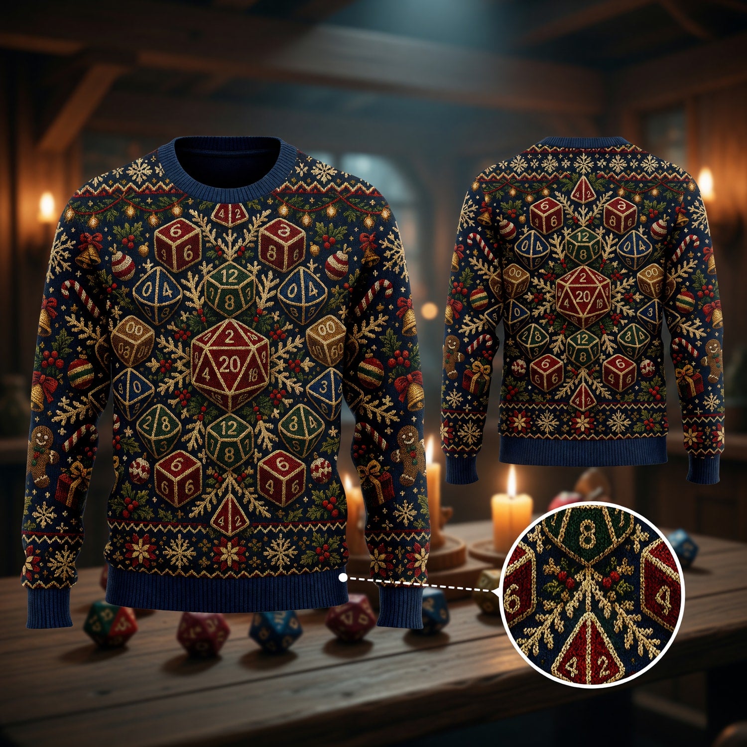 Dice Christmas Sweater - Holiday RPG Knit Pattern